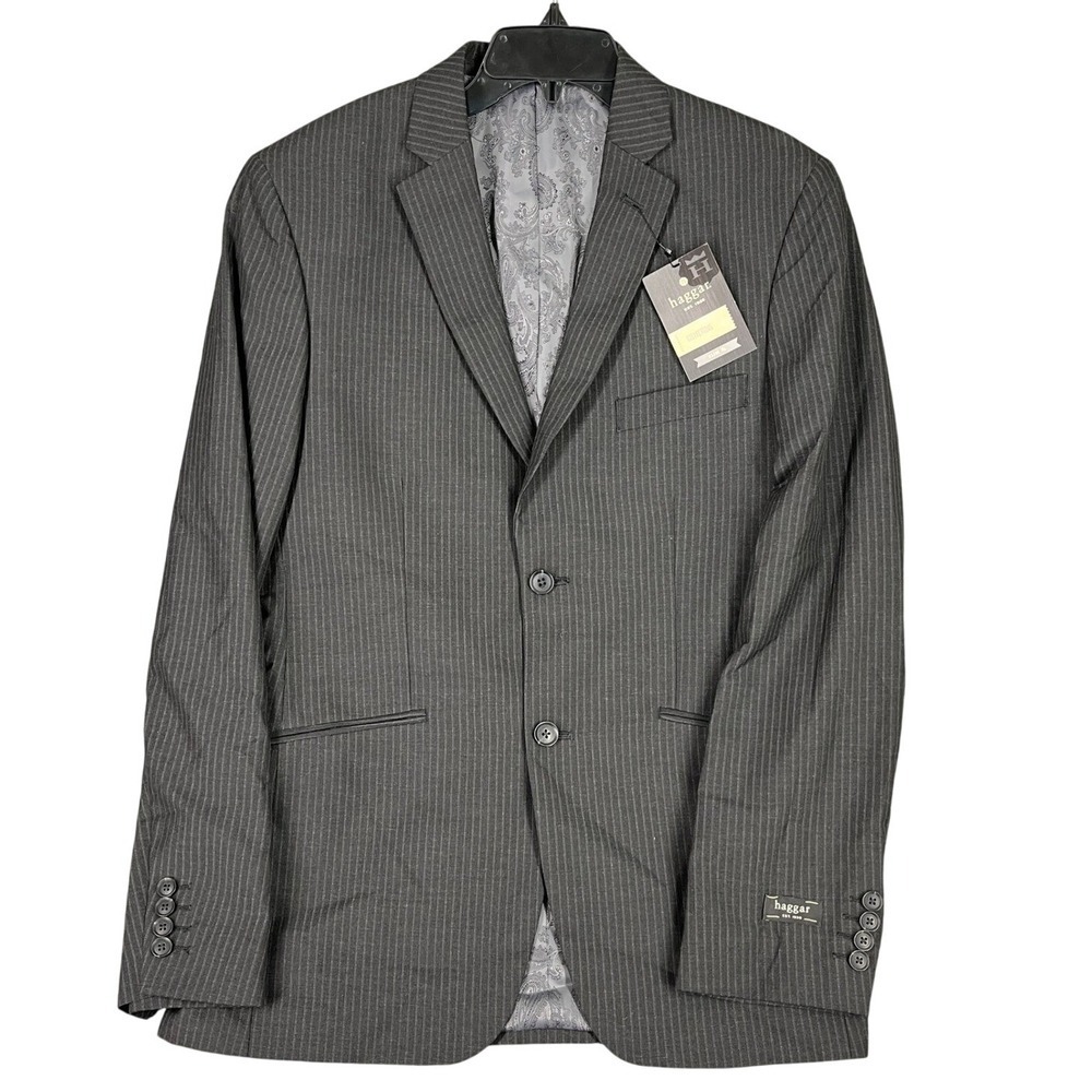 Haggar‎ Suit Blazer Jacket Size 40L Slim Fit Gray Pinstripe Business Formal